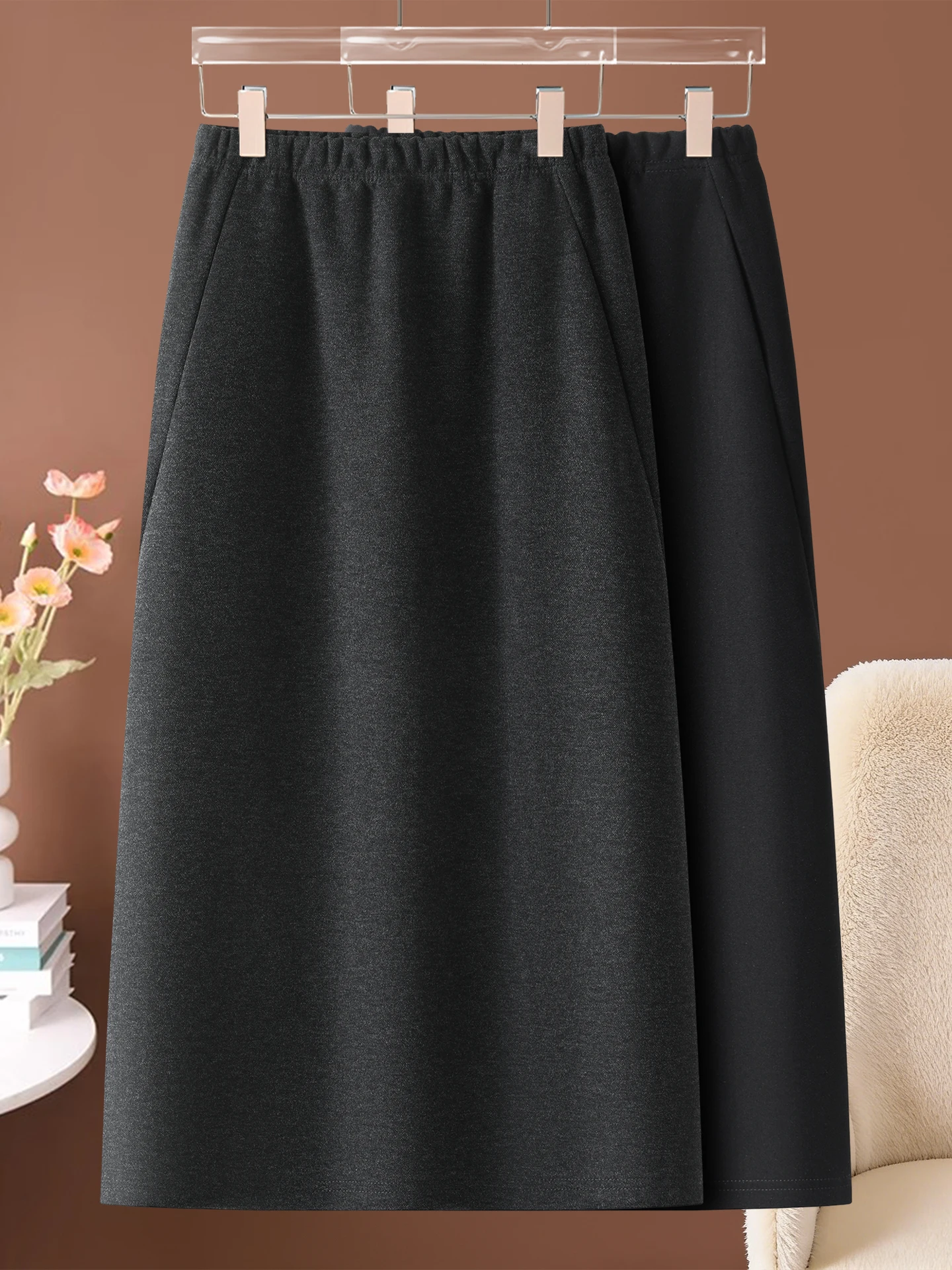 

Ацетатная шерстяная юбка А-силуэта женская осенне-зимняя с высокой талией, эластичная, прямая, в корейском стиле, для офиса