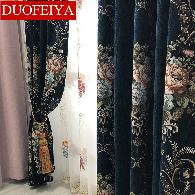 

European Embroidery Shading Curtains for Living Dining Room Bedroom Royal Luxury Villa Atmosphere High Grade Thickened Chenille