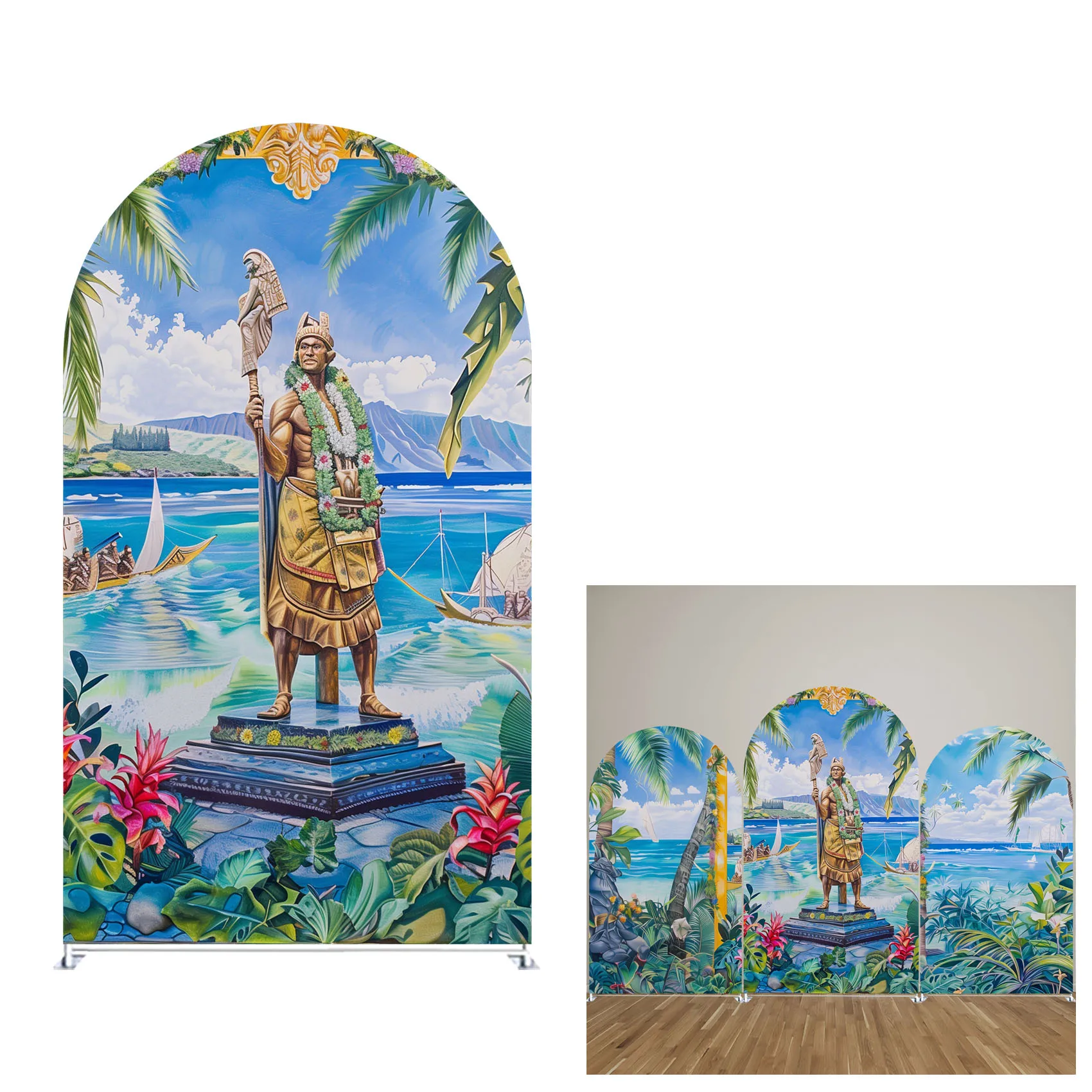 Hawaii King Kamehameha Day Arch Backdrop Cover,Kamehameha Day Party Decoration Arch Cover,Double-sides-Elasticity-Washable