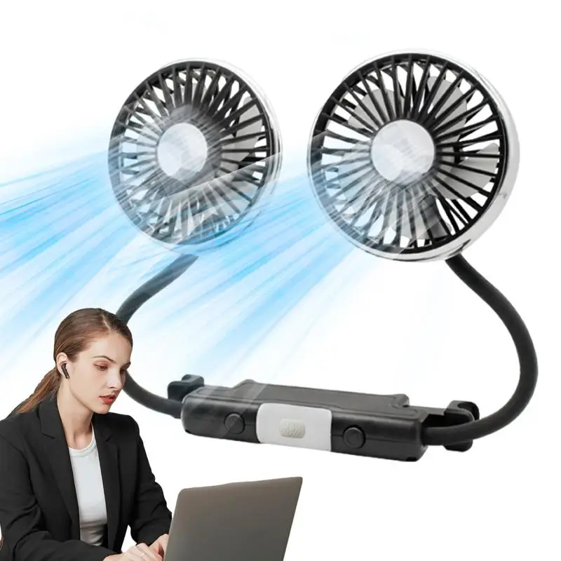 

USB Car Rear Seat Fan Dual Head Vehicle Fans Quiet Ventilation Headrest Fan 3 Speeds And 360 Degree Rotatable USB Powered Dual