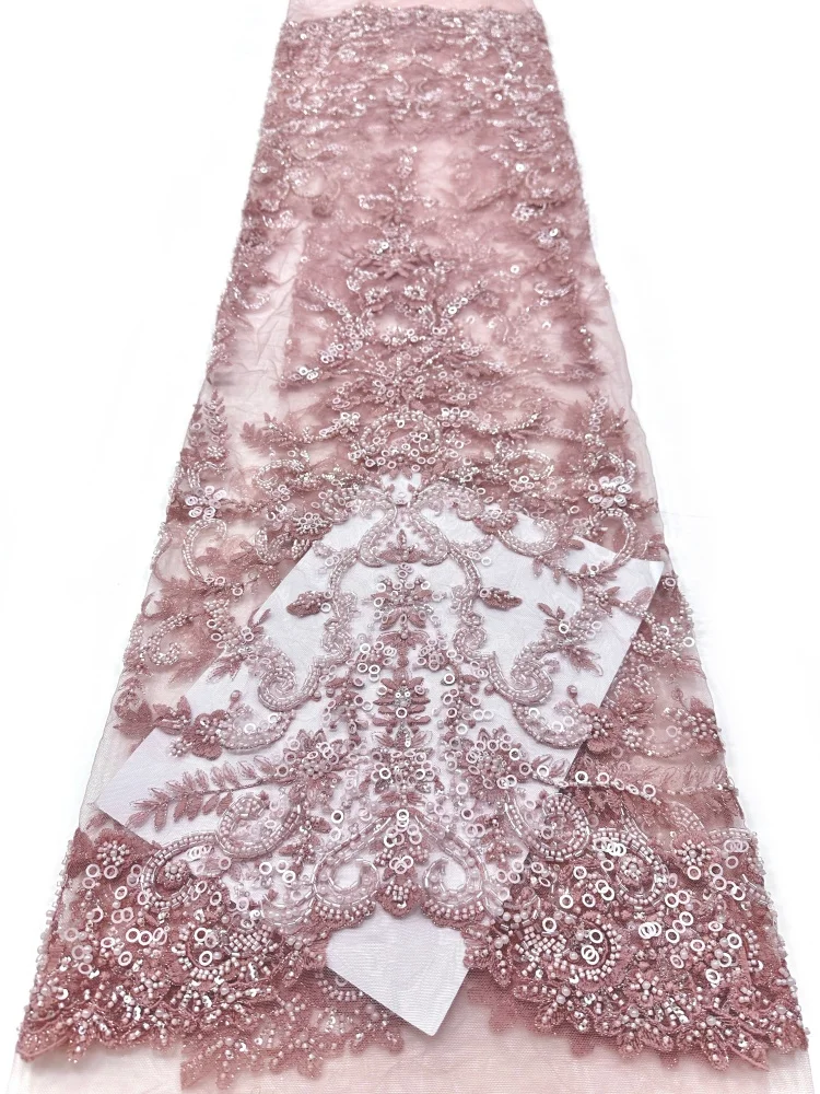 

2026 High Quality Embroidered African Sequins Groom Lace Fabric French Heavy Beads Lace Fabrics For Nigerian Wedding Dress