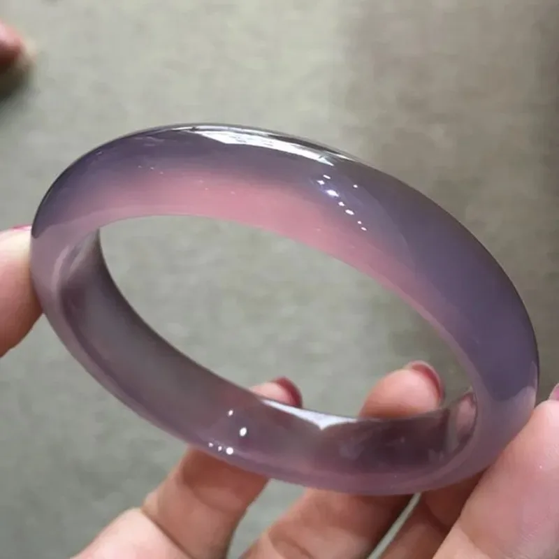 

Chinese Natural Purple Chalcedony Hand Carved Wide Bar Jade Bracelet Fashion Boutique Jewelry Lady Purple Agate Bracelet