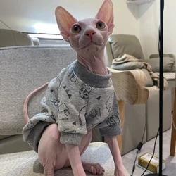 Warm Coat for Sphynx Cat in Winter Soft Grey Cartoon Sweatshirt for Kittens Dogs Cute Jumpsuit Spring for Devon Rex Cat Supplies