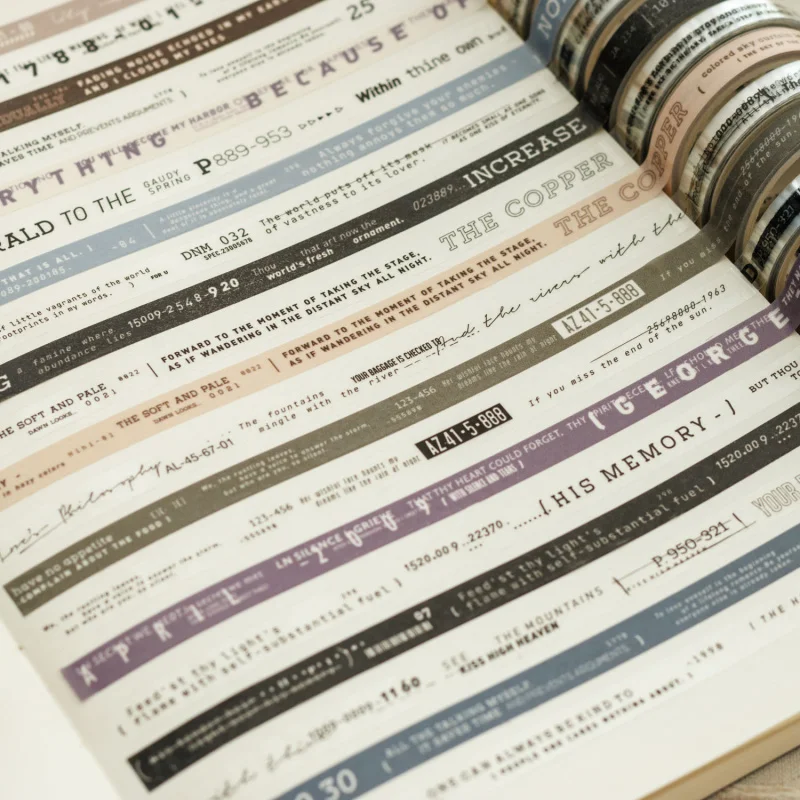 Lot de 4 rouleaux de ruban adhésif Washi Poèmes littéraires, motif texte classique fin, pour décoration de journal et de cartes