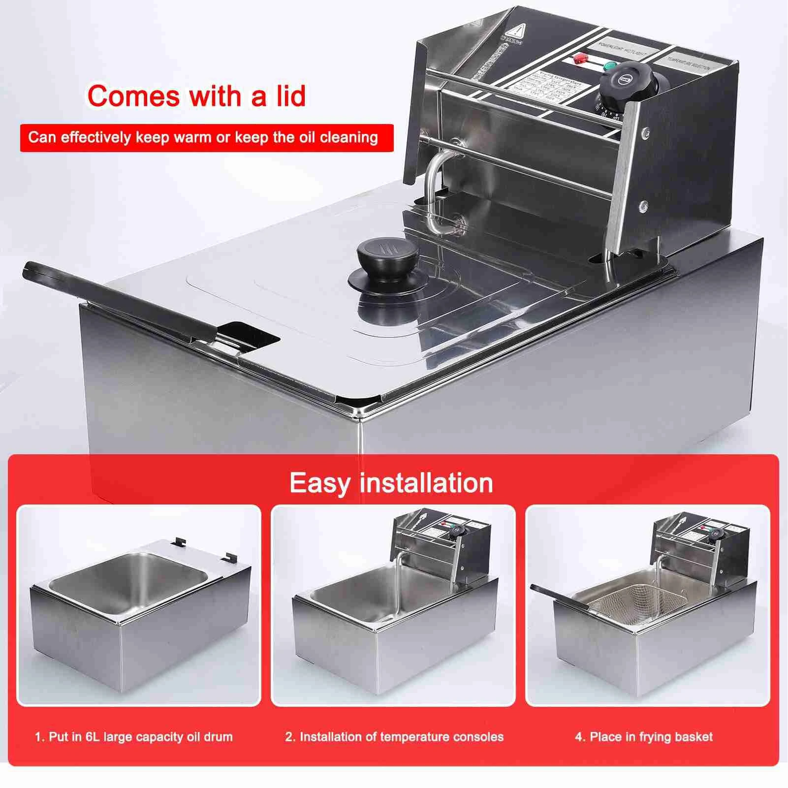 多機能 6L 電気フライヤー取り外し可能なオイル濾過バスケット 1500 ワットステンレス鋼自動サーモスタット魚フライ