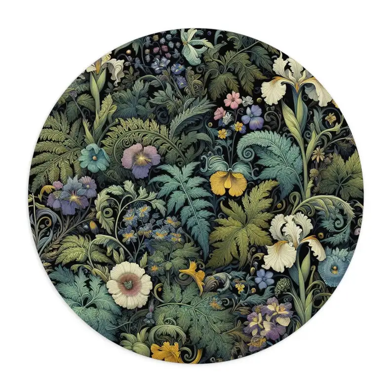 Tapete de mouse botânico escuro flores silvestres samussas mousepad redondo ou retangular morris inspirado arte floral cottagecore acessório de escritório