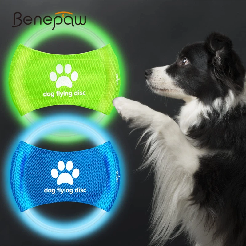 Benepaw Durable Dog Flying Disc Glow In The Dark Safe Pet Toys Rechargeable Puppy Flying Saucer For Throwing Catching Training