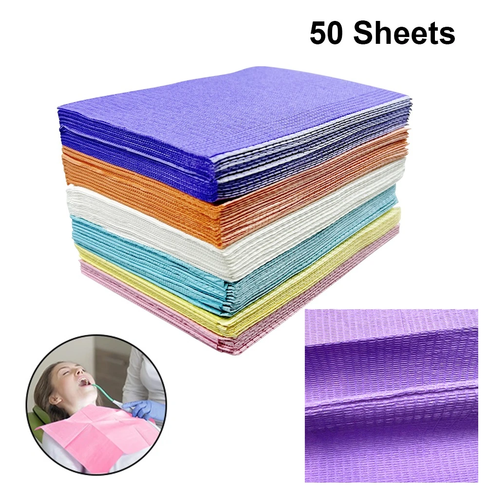 50 ورقة/حقيبة المرايل الأسنان المتاح مقاوم للماء الوشم وسادة نظيفة المناديل الملونة طبيب الأسنان وشاح غطاء الطاولة مواد طب الأسنان