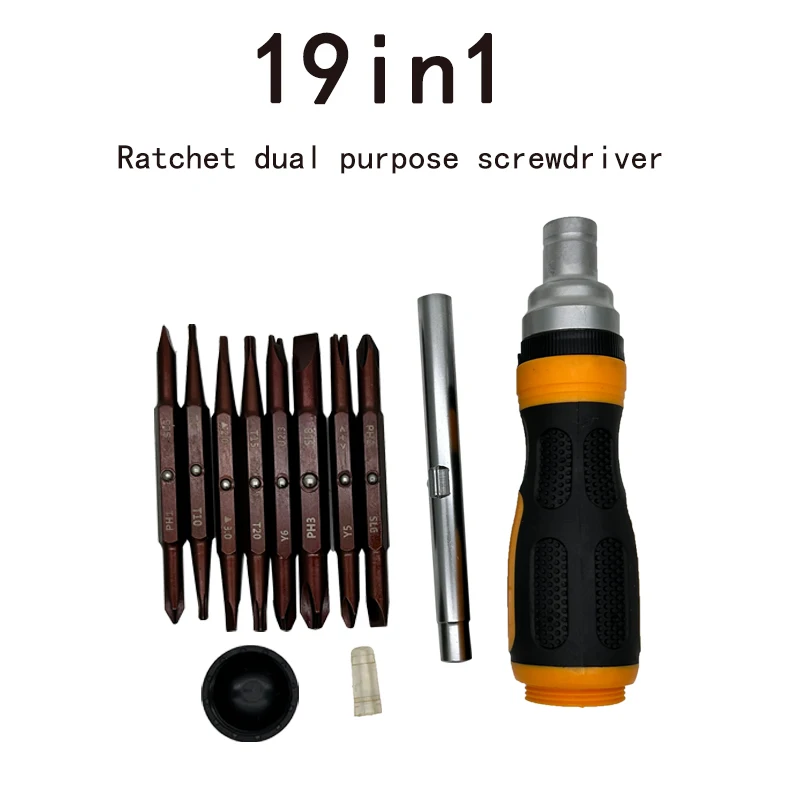 

19 In 1 Screwdriver Ratchet Magnetic Cross-Word Set Double Sided S2 Bits Multi-Purpose Repair Tool Industrial-Grade Screw Driver