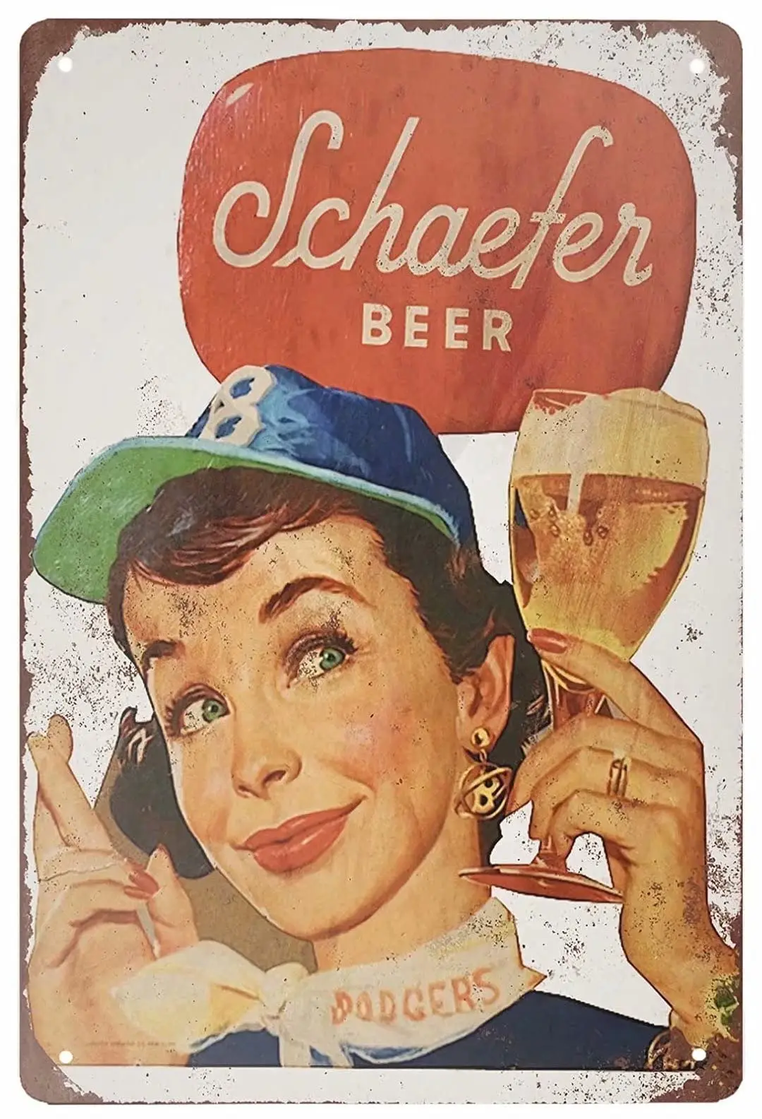 Retro Tin Sign Schaefer Beer and Brooklyn Dodgers Metal Sign Wall Art Plaque Poster for Home Bar Pub 8 X12IN