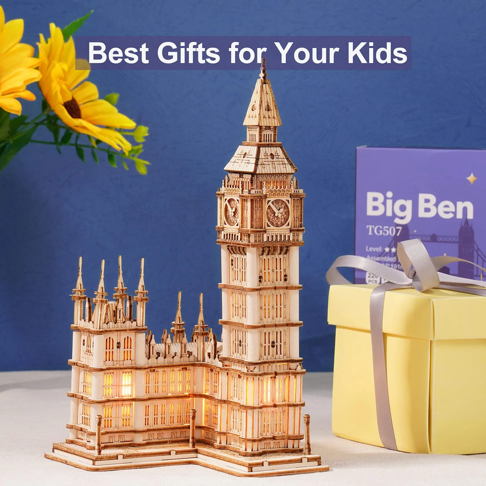 Robotime Rolife DIY 3D Tower Bridge Big Ben Famous Building Wooden Puzzle Game Easy Assembly Toy Gift for Children Teen Adult