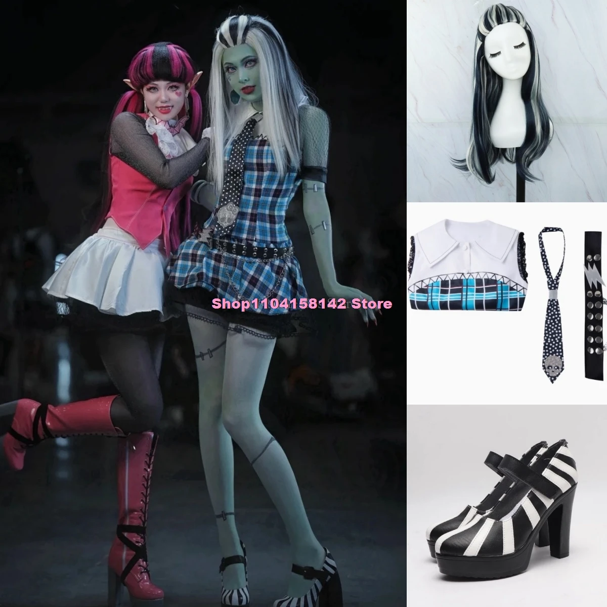 

Monster High Cosplay Frankie Stein 1 Cosplay Costume Suit Female Cosplay Dress Halloween Costumes Outfit Full Set New Arrival