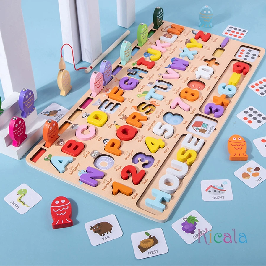 Crianças montessori educacional brinquedos de matemática de madeira crianças ocupado placa contagem forma cores combinar pesca quebra-cabeça aprendizagem brinquedos presentes