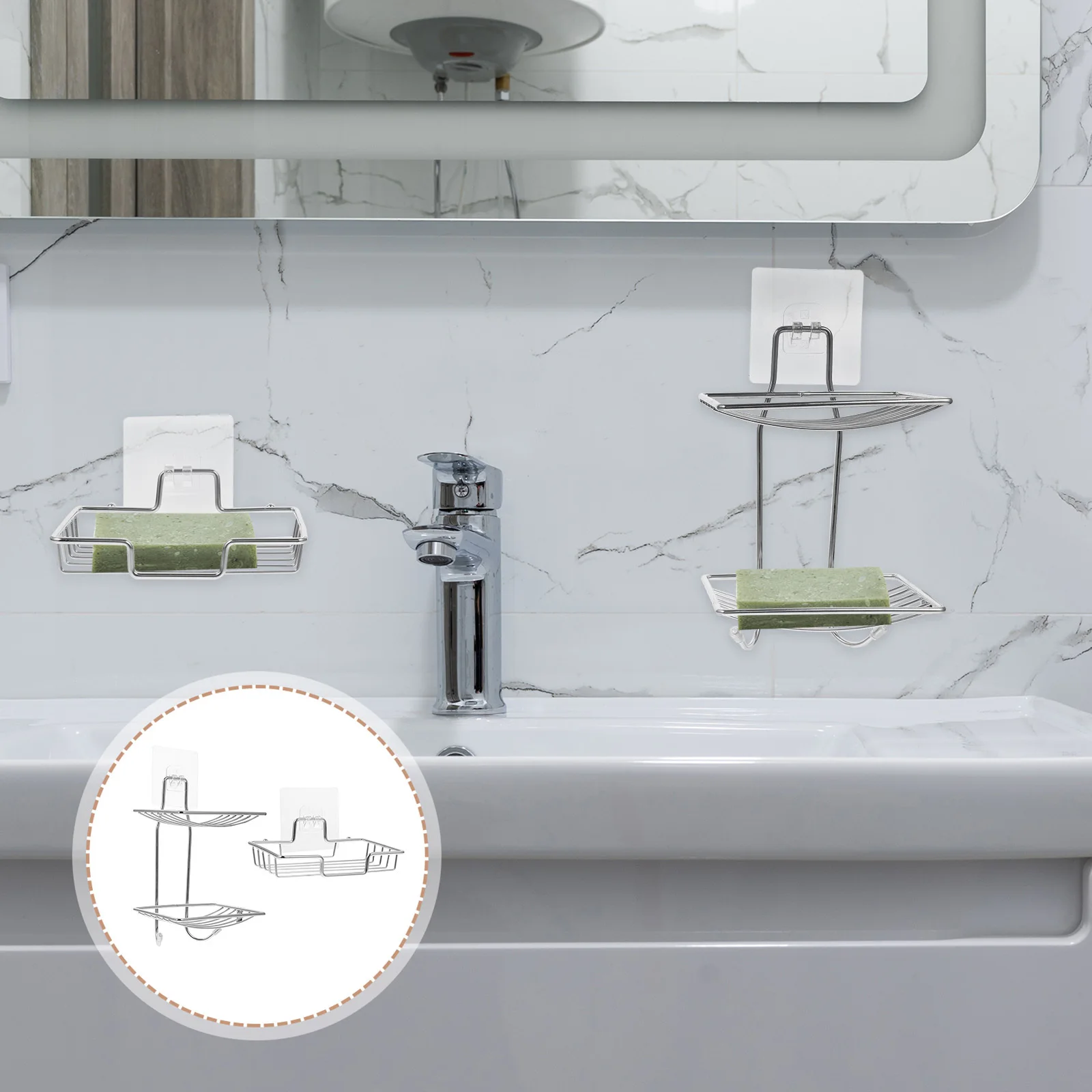 

2Pcs Stainless Steel Soap Dish Double Layer Adhesive Hooks Drainage Wall Mounted Soap Holder Bathroom Shower Organizer