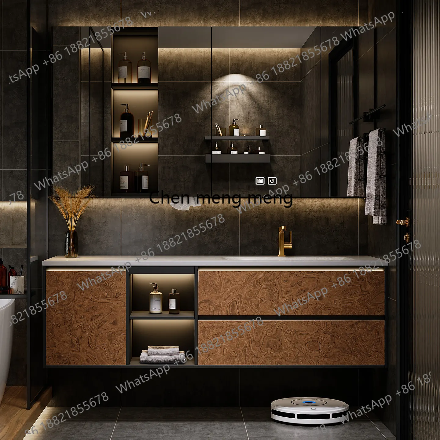 Hotel wind bathroom cabinet combination rock slab hot bending integrated basin toilet washbasin sink