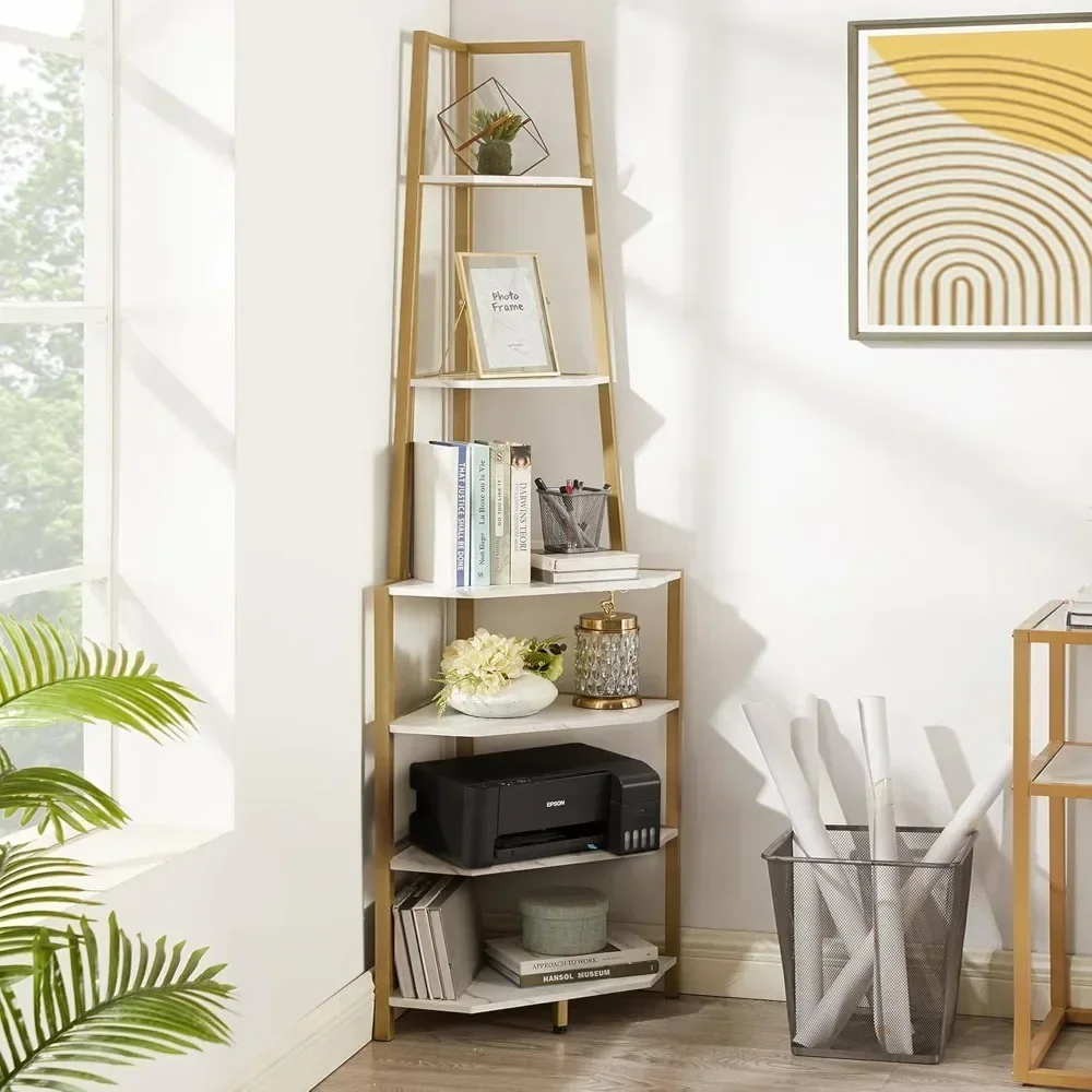 

6 Tier Corner Shelf 69" Industrial Bookshelves with Metal Frame, Multipurpose Tall Plant Racks with Open Display Stands