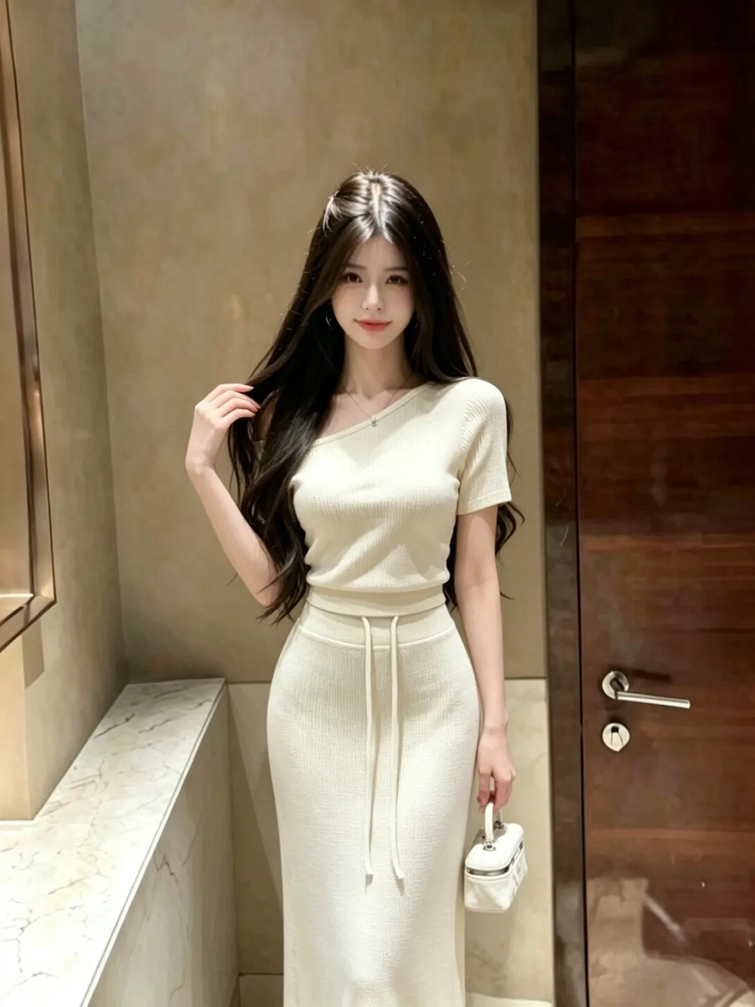 

Gentle Wind Unique Half Skirt Bodycon Top Shoulder Baring Two Piece Set Complete Summer Outfit Korean Style Comfortable Cotton