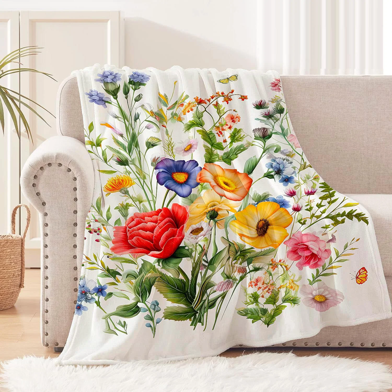 

VIKAMA Vintage Floral Blanket Soft and Comfortable Plush Flannel Throw Blanket Girls' Style Birthday Gift Creative Floral Decor