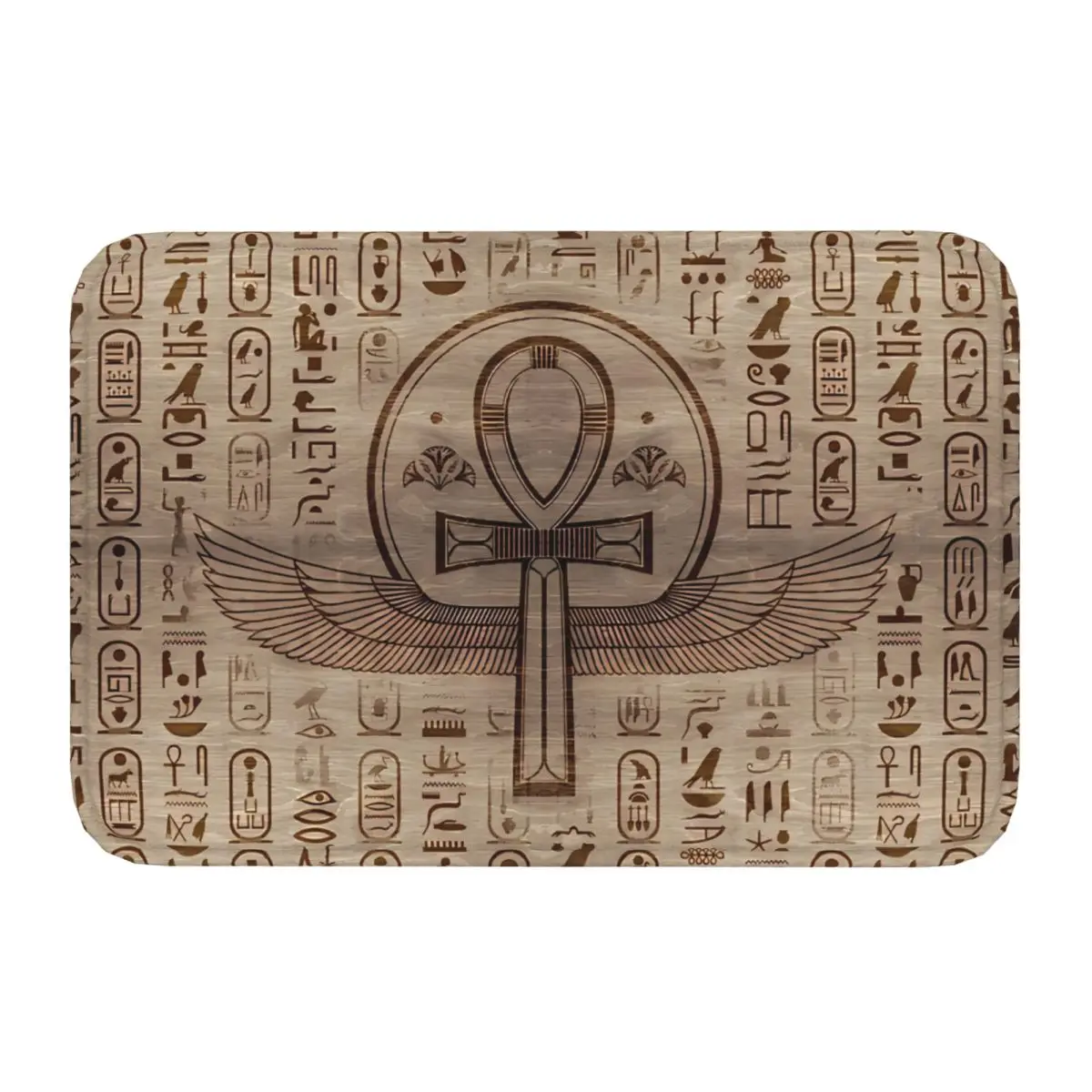 Egyptian Cross Ankh Wooden Texture Ancient Egypt Digital Art Non-slip Rug Doormat Kitchen Mat Hallway Carpet Home Decor