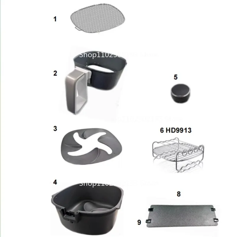 Aplicar para freidora de aire Philips HD9630 HD9650 HD9651 HD9654 HD9860 bandeja de aceite cesta frita rejilla accesorios de placa de pescado frito