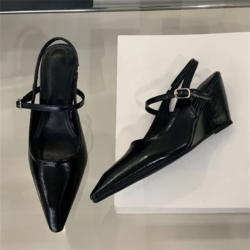 

Aneikeh, уличный стиль, весна-лето, женские туфли-лодочки на танкетке с пряжкой и ремешком, элегантные туфли-лодочки с острым носком и босоножками, банкетные туфли-лодочки