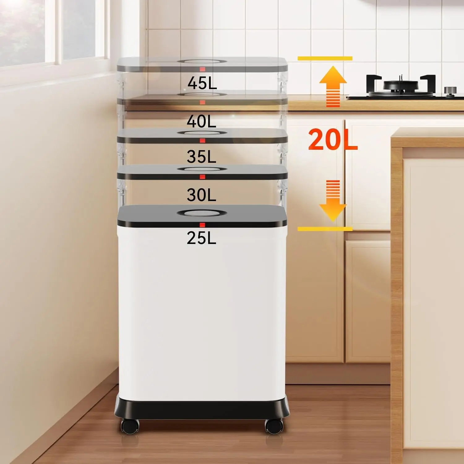 Pattumiera da cucina da 3 pezzi con coperchio, capacità di 13 galloni per uso domestico, ufficio, camera da letto, soggiorno, esterno