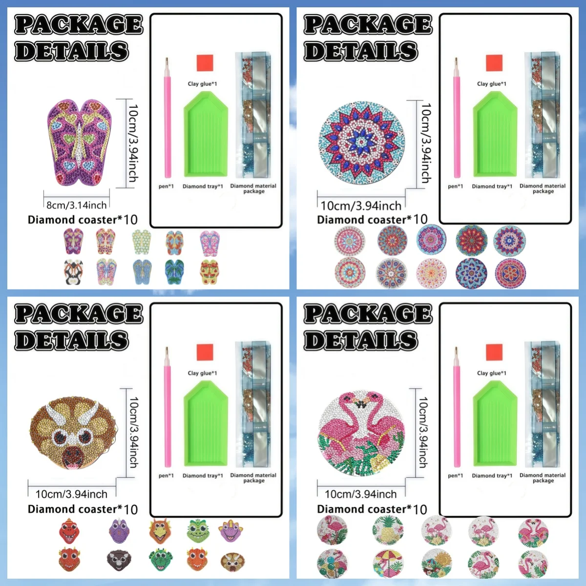10 pieces/set of DIY mandala, animal, and slipper pattern diamond painting kits for bar and cafe decoration anti-slip coasters