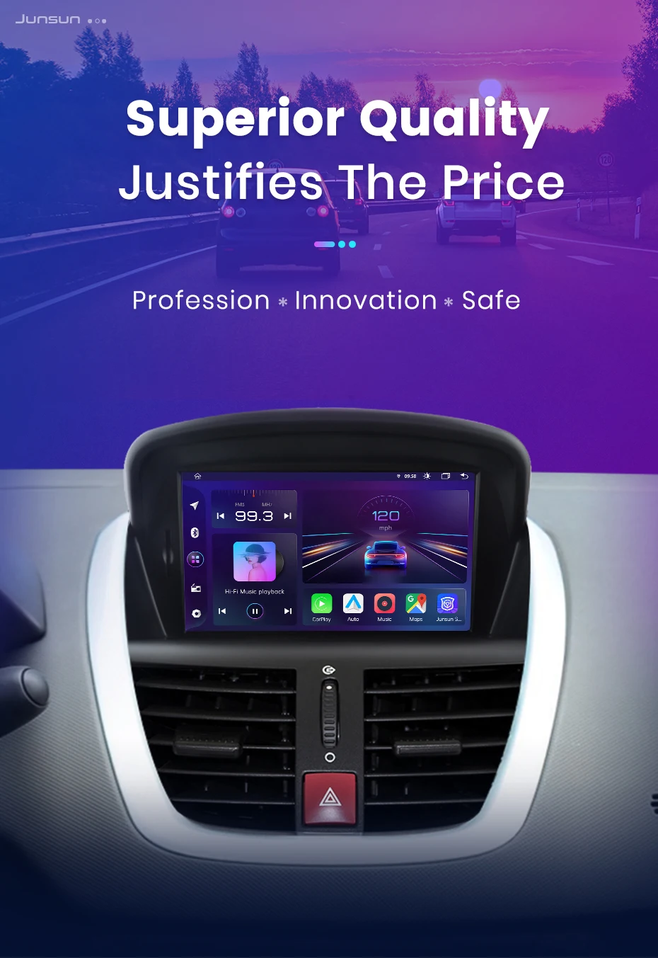 Junsun 7 "Wireless Carplay Android Auto Auto Radio für Peugeot 207 207CC 2006 2007-2015 Stereo GPS Multimedia Player 4G FM SWC – Detail 1