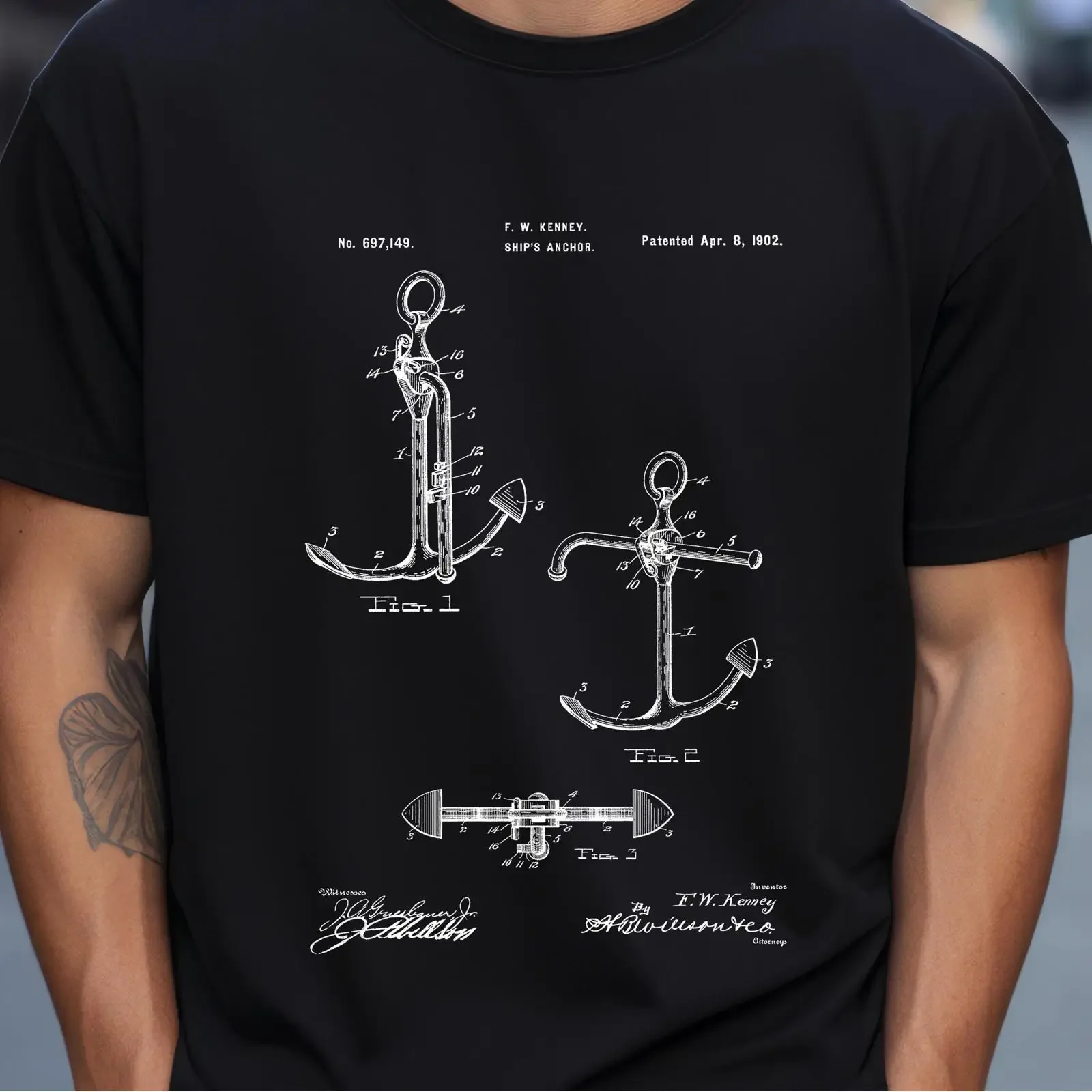 Vintage 1902 Ship Anchor Patent T Shirt Nautical Sailing for Sailor Navy Naval Boat Owner vintage Washed Stretched Unisex