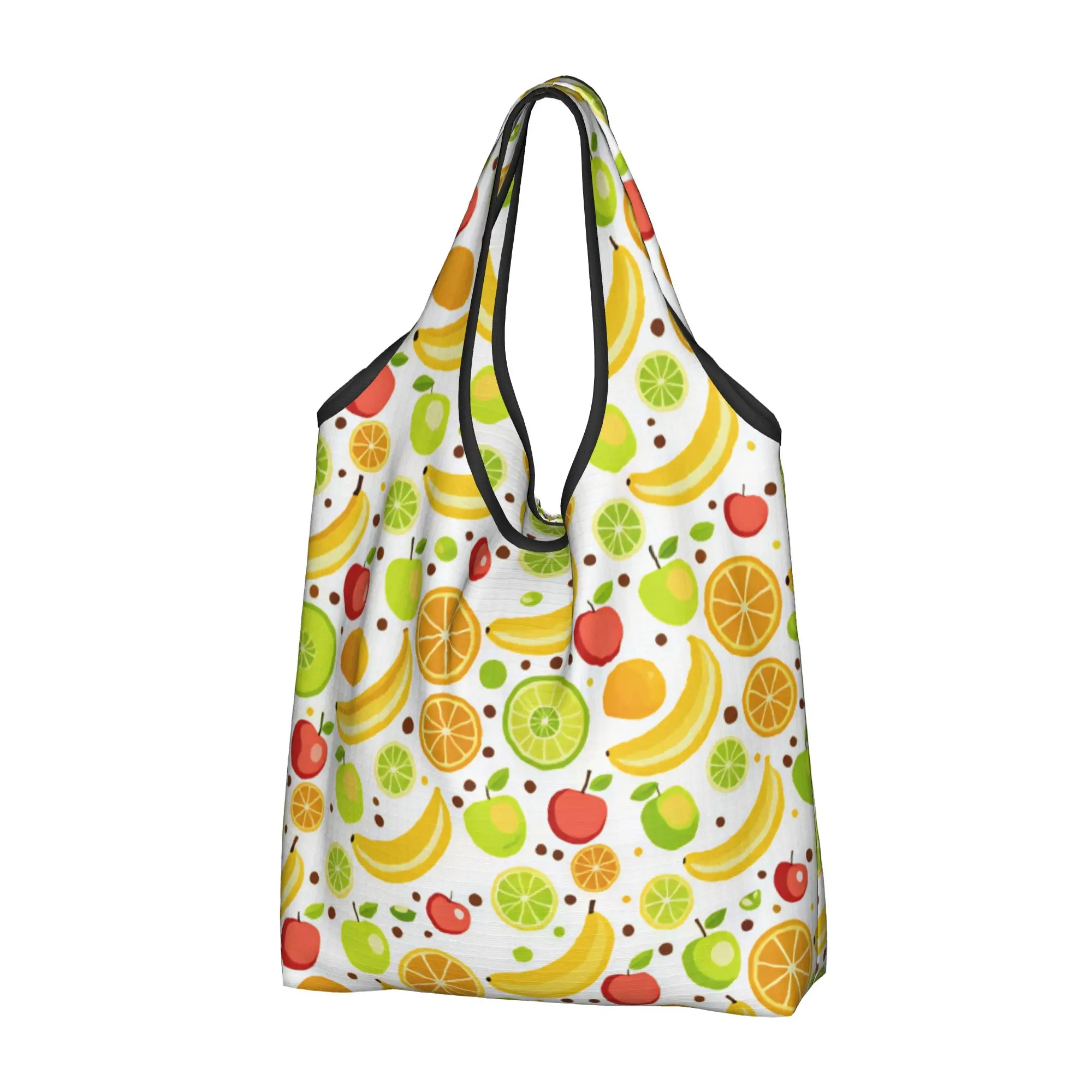 Funny With Kiwi Banana Apple Orange Lime Shopping Tote Bag Portable Tropical Fruit Grocery Shopper Shoulder Bag