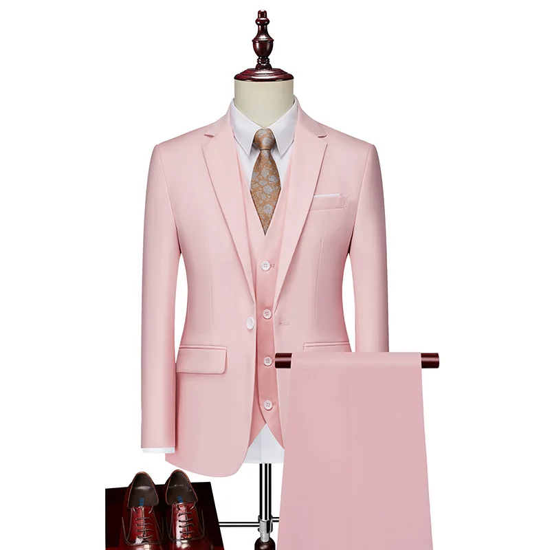 NT134  Men's Business Professional Suit Three Suits Pink Slim-fit Fashion British High Sense One Button Formal Suit