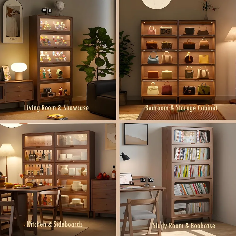 خزانة كتب ورف كتب مع أرفف مفتوحة من 3 طبقات، وخزانة كتب طويلة وخزانة تخزين طويلة لغرفة المعيشة في المكتب المنزلي