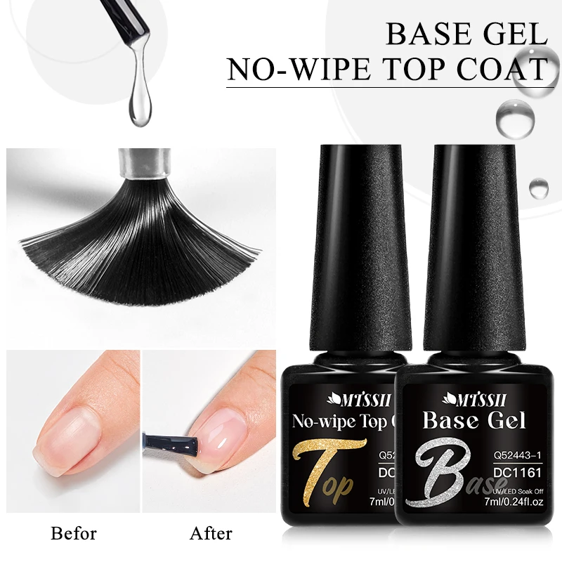 MTSSII 7ml Base Gel Nail Polish Bright Color Semi Permanent Soak Off UV LED Nail Art No Wipe Top Coat Nail Art Gel For Manicure