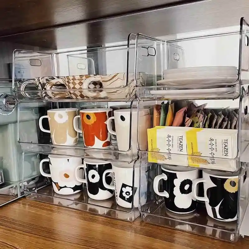 Acrylic Plastic Desktop Storage Basket Transparent Kitchen Office Coffee Tea Bag Organizer Box Ins Style Aowei Brand