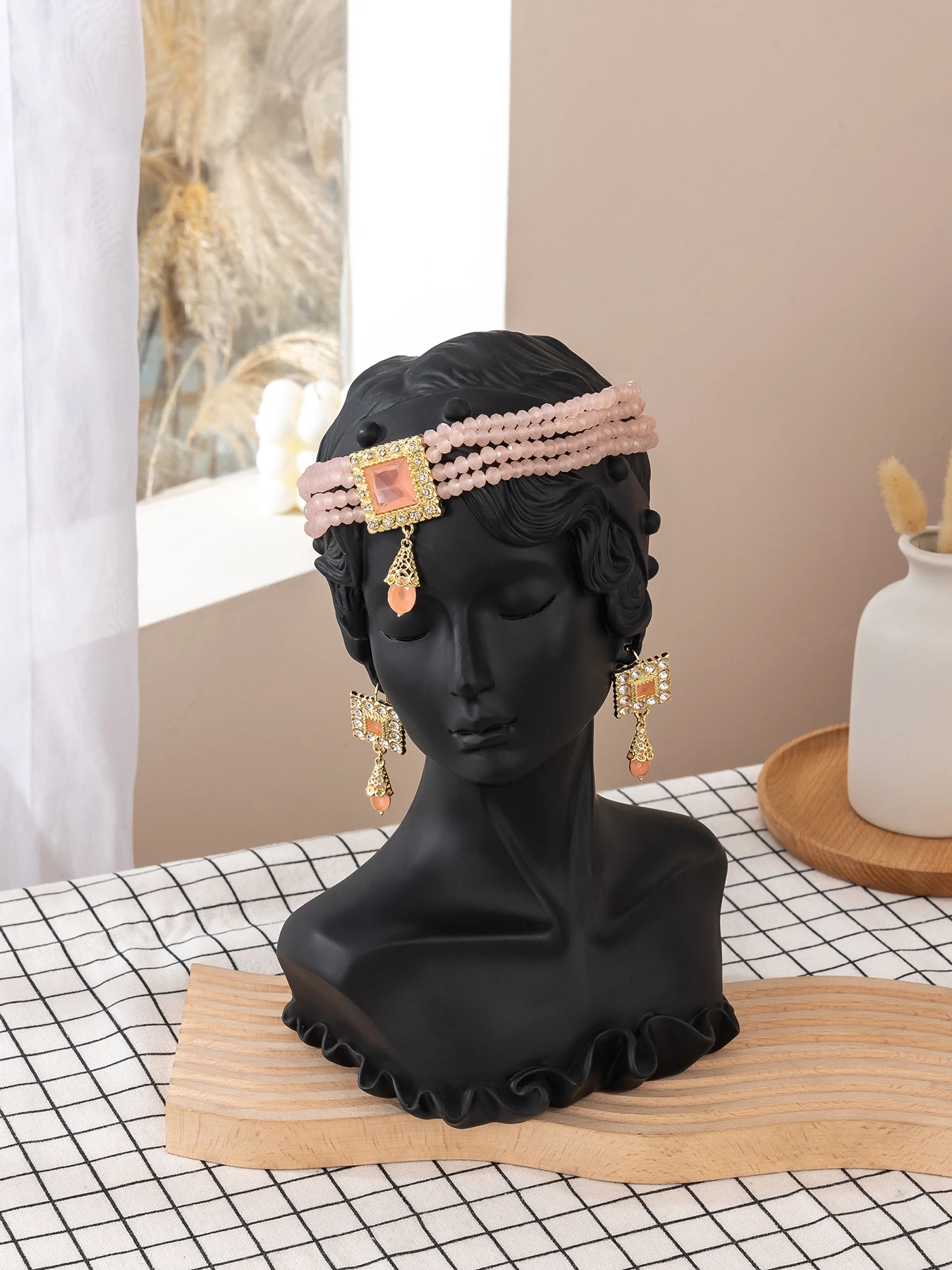 

Exquisite Multi-Layer Handcrafted Beaded Court-Style Earring And Chain Set Of 2 Pieces-A Bridal Wedding Jewelry Set