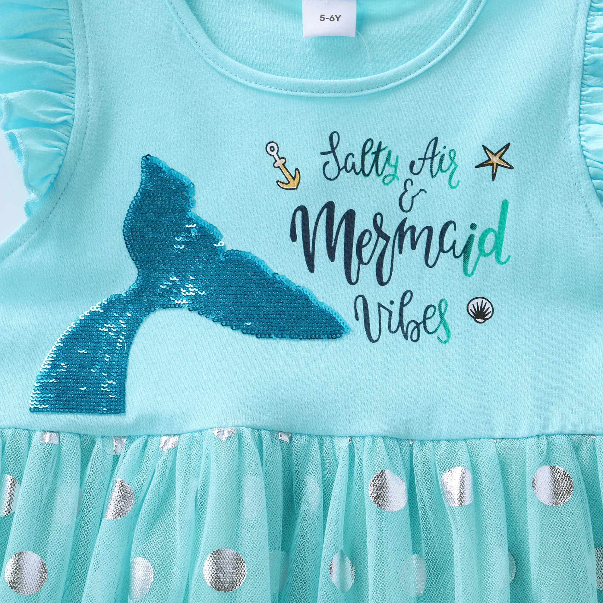 Sommerkleid für Mädchen aus Baumwolle, Meerjungfrau, bestickt, gepunktetes Netzstoff, Prinzessinnenkleid SH1803 – Detail 5