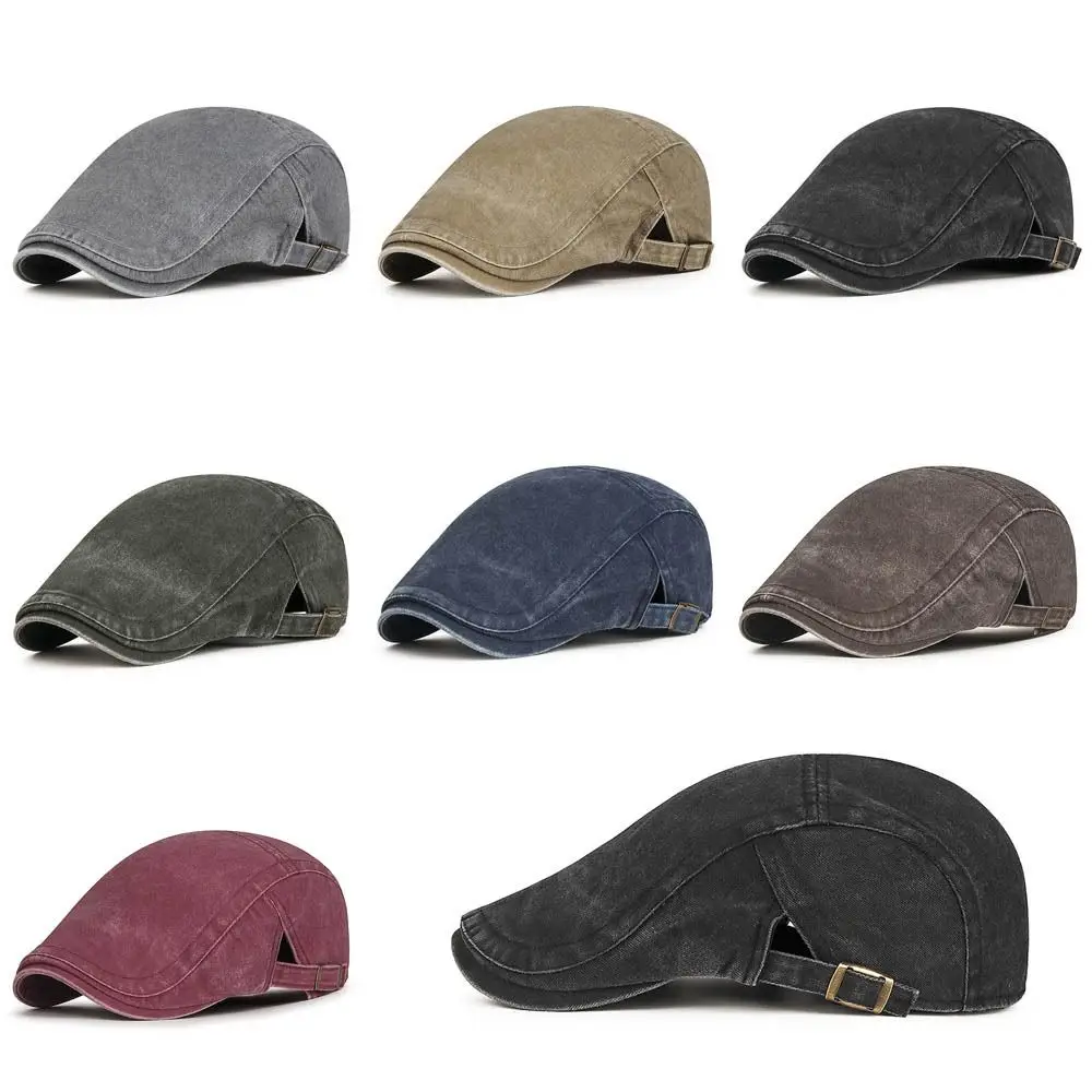 Casual Retro Denim Beret Hat Adjustable Baker Peaked Painter Hat Cotton Leisure Visor Cap Spring Summer Autumn Winter