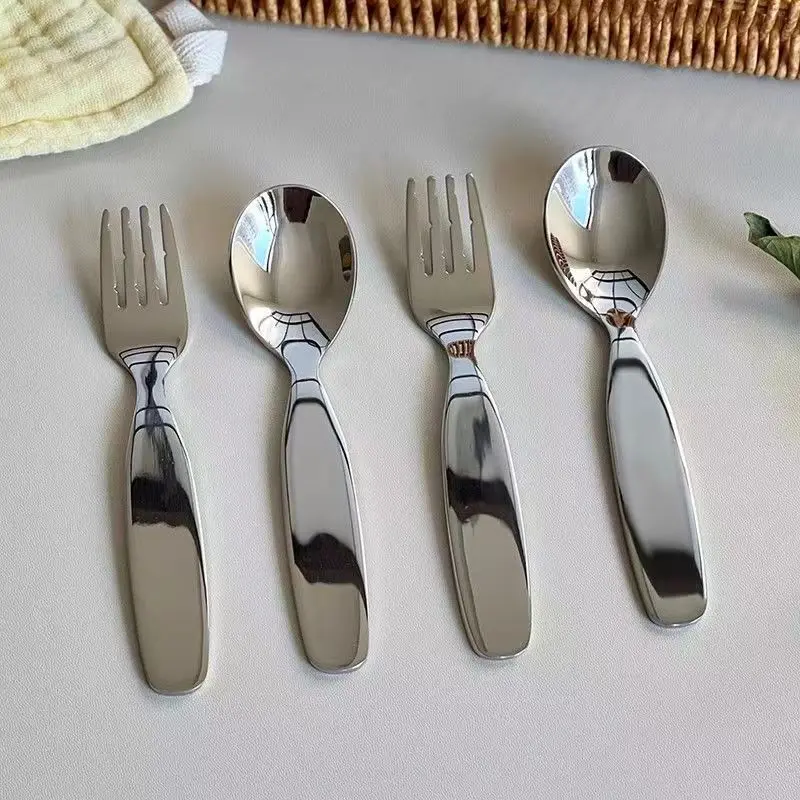 

4Pcs Stainless Steel Cutlery Set Dinner Mirror Dinnerware Set Children Fruit Fork Spoon Kitchen Tableware Matte Silverware Sets