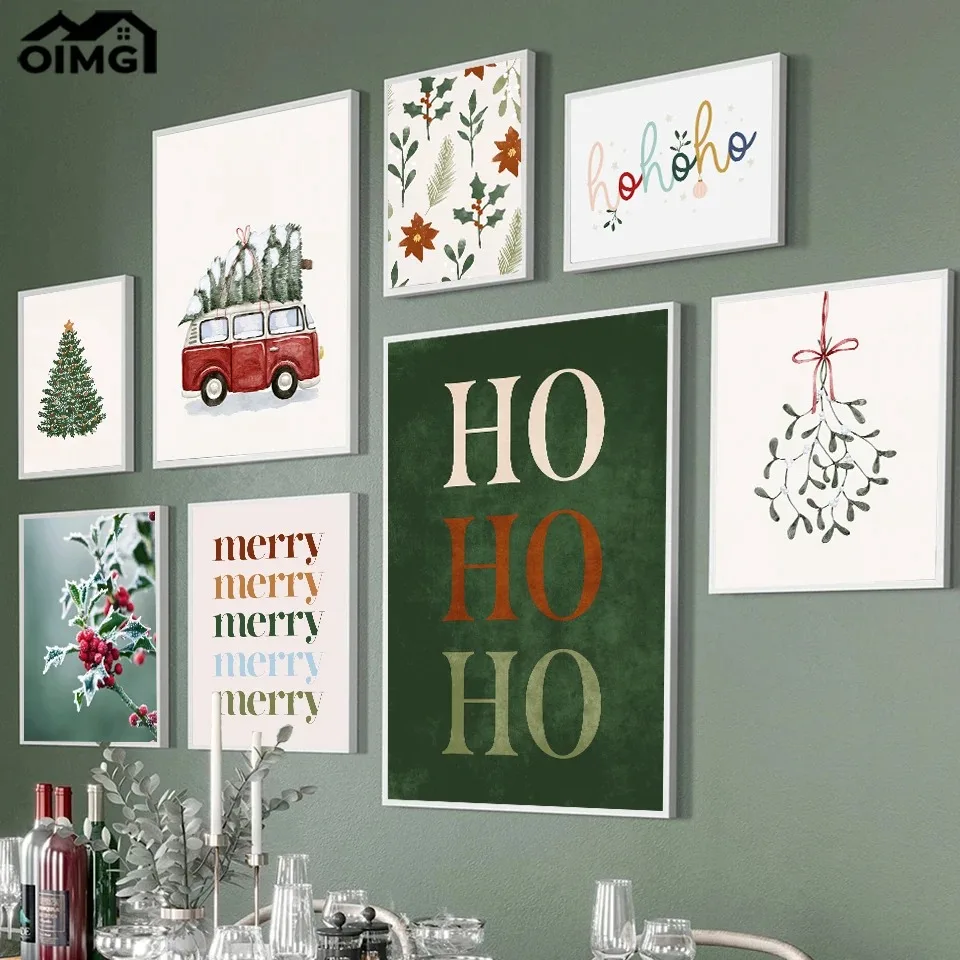 Christmas Tree Ball Decoration Poster Frosted Holly Winter Van Canvas Painting Snowflake Prints Decorative Home Room Picture