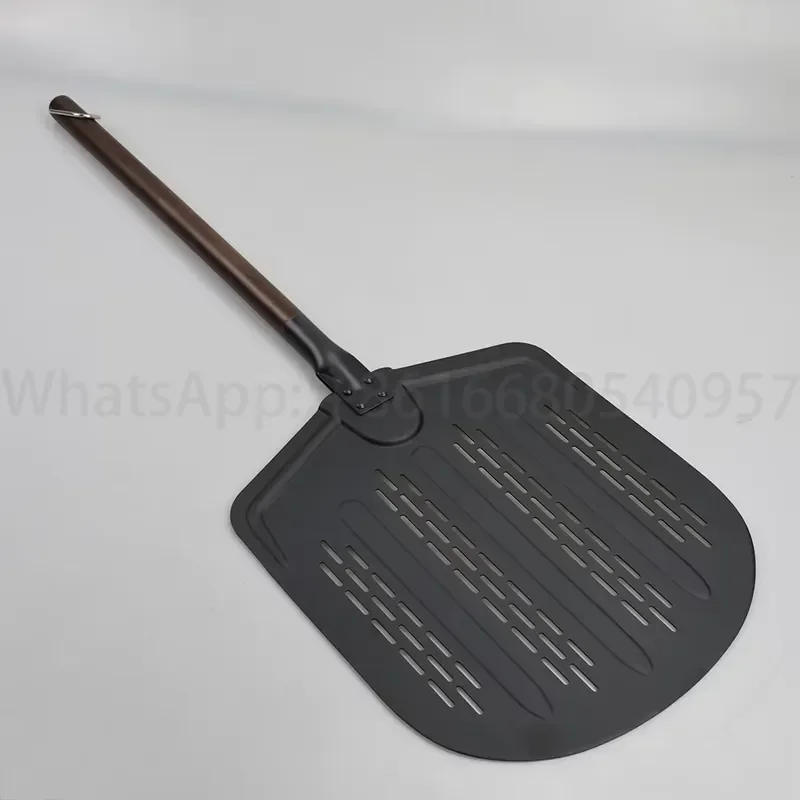 Professional Wooden Handle Metal Perforated Pizza Peel Aluminum Pizza Shovel Paddle for Baking Oven Pizza Spatula