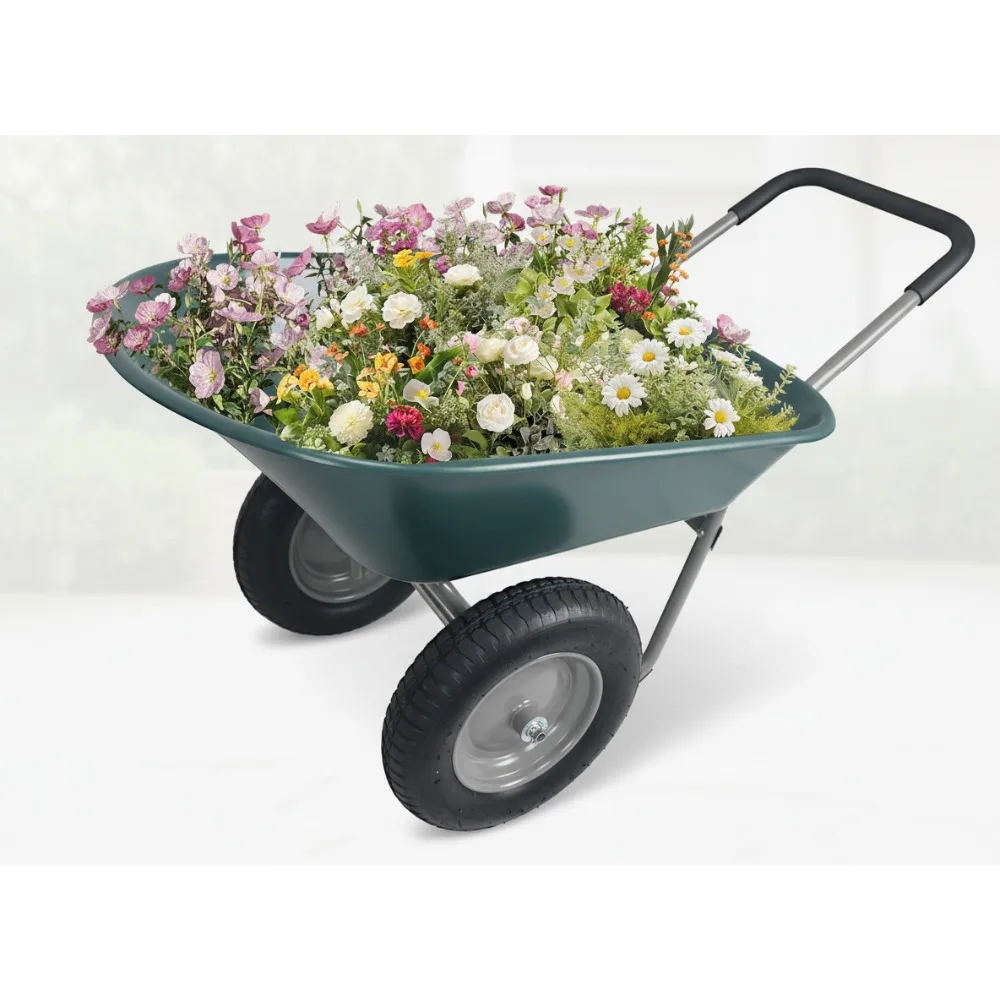 

Heavy Duty Dual Wheel Garden Cart with Built-in Stand, 300 lbs Capacity Utility Wheelbarrow for Home Yard