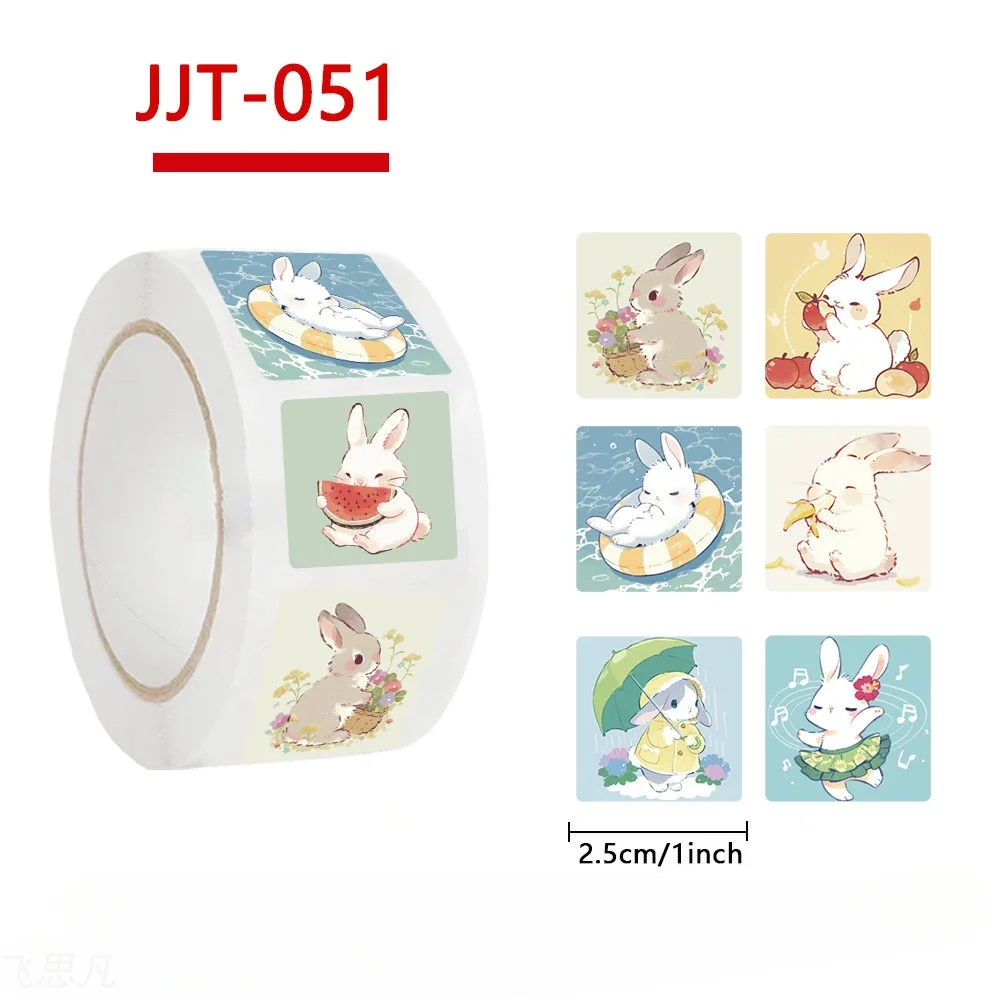 500PCS Cartoon Cute Rabbit Sticker Teacher Reward Praise Roll Sticker Labels Envelope Seal Tag Handmade Notebook Phone Sticker