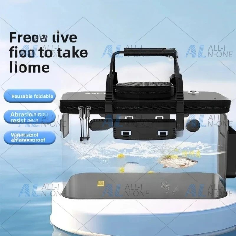 生餌バケツ-エアホール付き-酸素ポンプ-透明蓋付き-釣りバケツ-ポータブル折りたたみ釣りバケツ-アウトドアキャンプ用