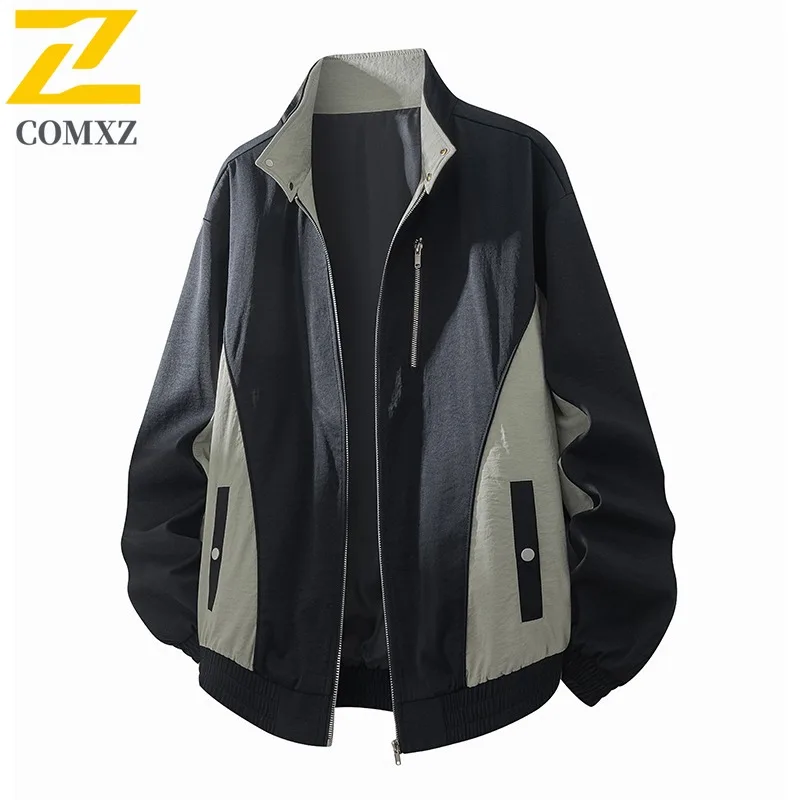 سترة COMXZ Premium للرجال بياقة واقفة للمغامرة الخارجية وسترة متعددة الوظائف بتصميم بلون سادة معطف خريفي مقاوم للرياح للتخييم #3