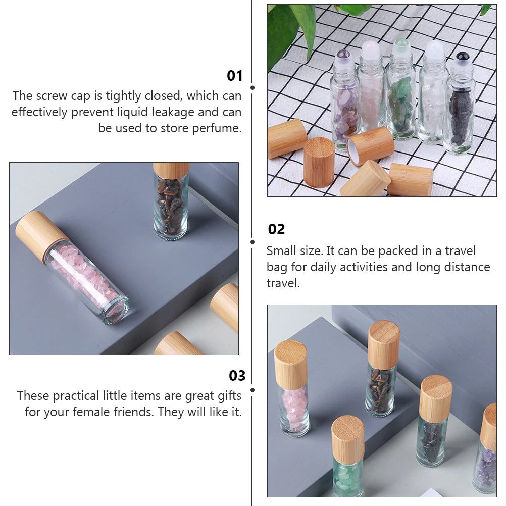 

3Pcs Natural Crystal Pink Roll-on Bottles Essential Oil Containers Bottles Leakproof for Travel Aromatherapy Perfume