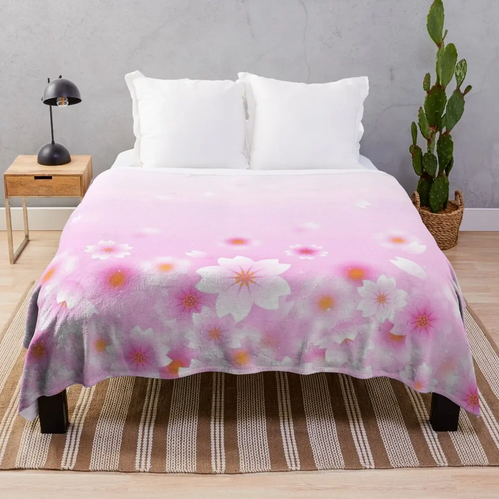 

Sakura Flowers in Pink Background Throw Blanket Beach Flannel Blankets