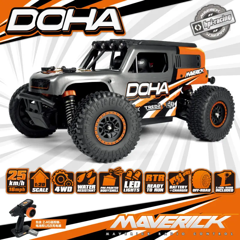Hpi Racing Maverick Doha Rc Remote Control Car 1 20 Scale 4wd Electric Off Road Water Resistant Led Lights 2 4 Ghz Ready To Run