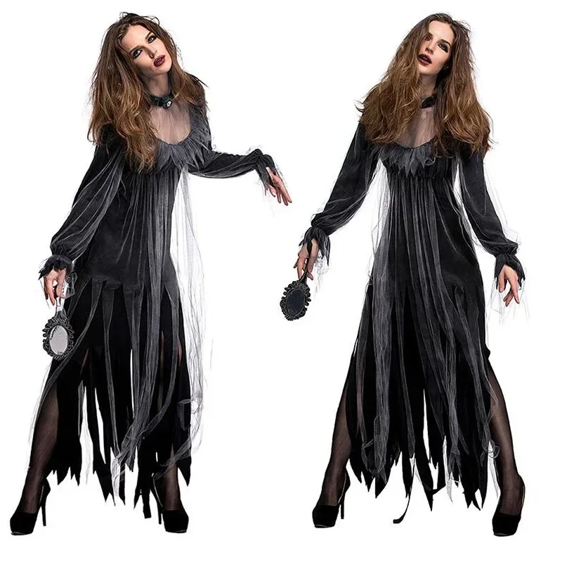 Halloween Dead Corpse Bride Kostüm Damen Langes Kleid Gruseliges Zombie Geisterbraut Cosplay Kostüm