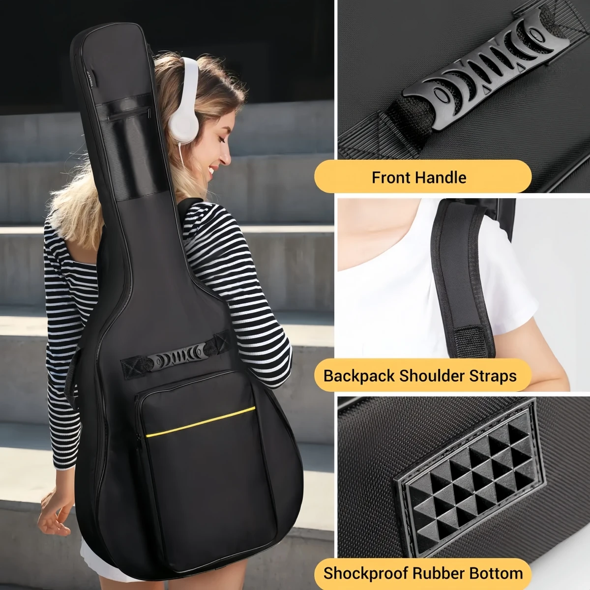 Miwayer 41 Inch Lightweight Acoustic Guitar Gig Bag Rip-stop Nylon Sponge Padding Double Shoulder Straps Black Backpack