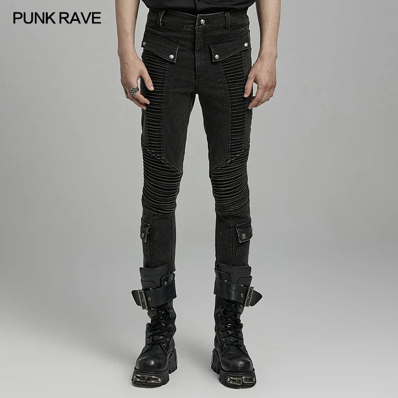 

PUNK RAVE Men's Punk Slim Fit Three-dimensional Denim Pants Personalized Streetwear Cool Trousers Spring Autumn Men Clothing